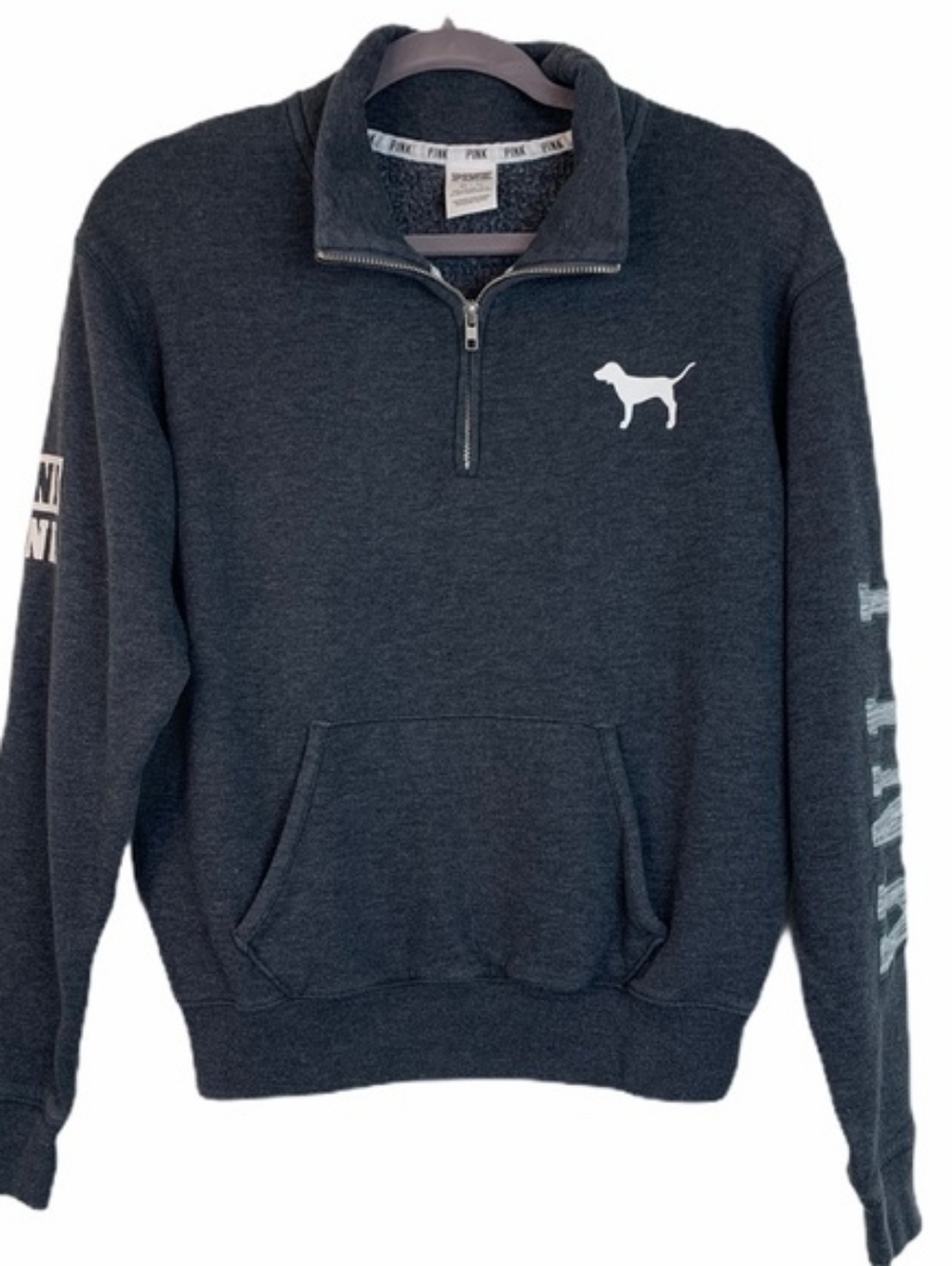 PINK Victoria's Secret Navy Half-Zip Pullover with White Dog Logo